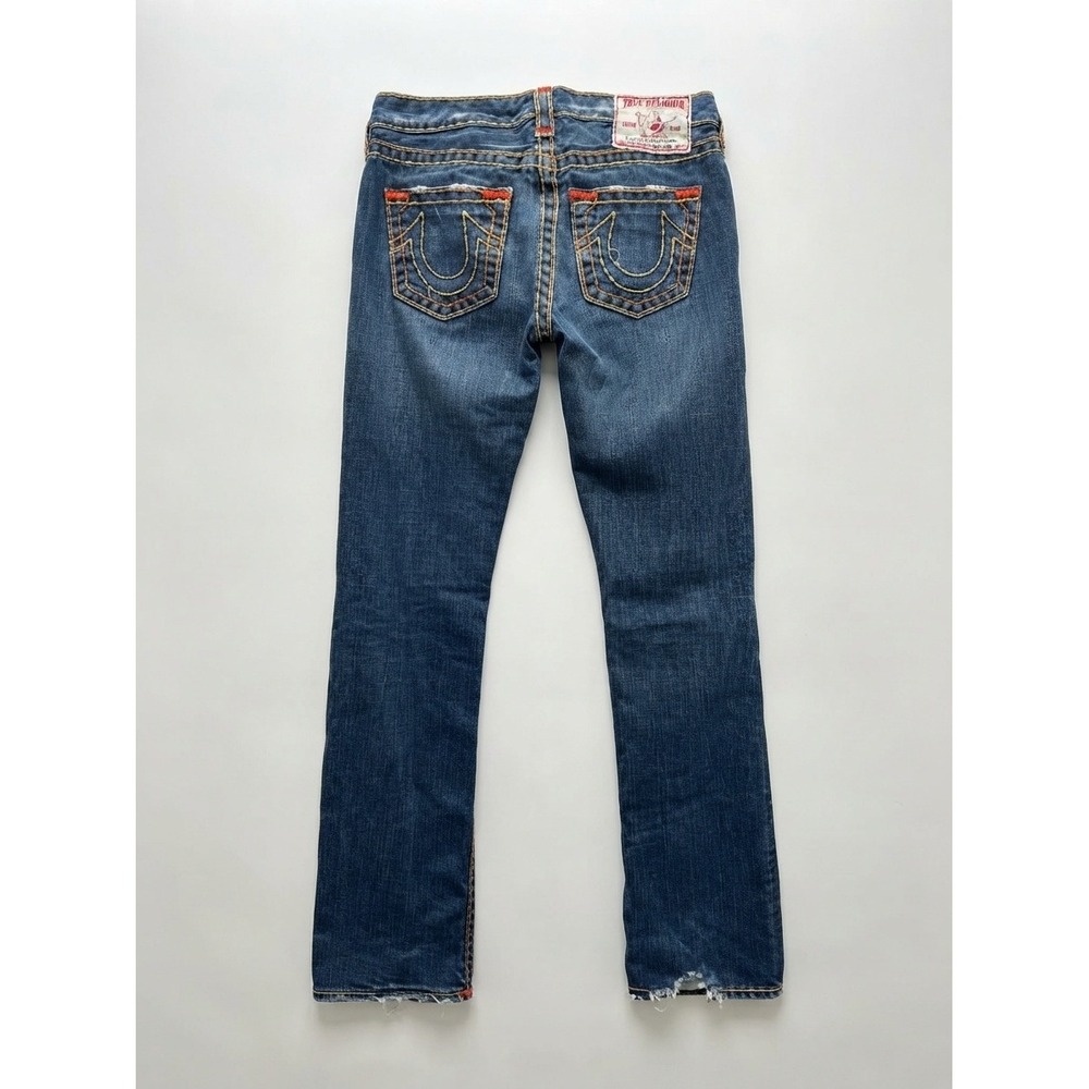 True Religion Johnny Super T Straight Leg Jeans Orange Gold Stitch Blue Size 29